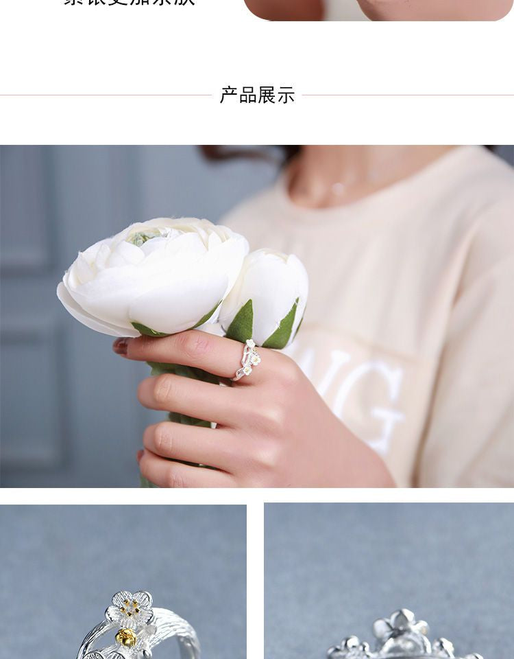 Ring Silver Sterling Floral Open 925