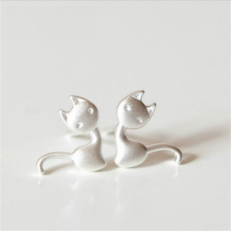 Cat Silver Sterling 925 Earring