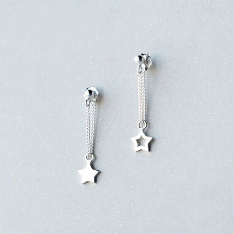 Drop Asymmetrical Silver Star 925 Earring Sterling
