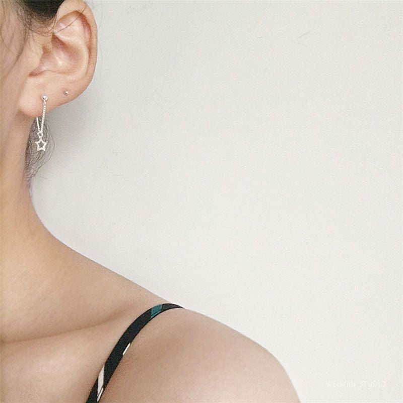 Drop Asymmetrical Silver Star 925 Earring Sterling