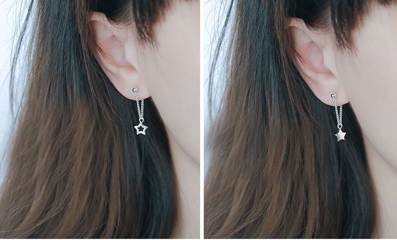 Drop Asymmetrical Silver Star 925 Earring Sterling
