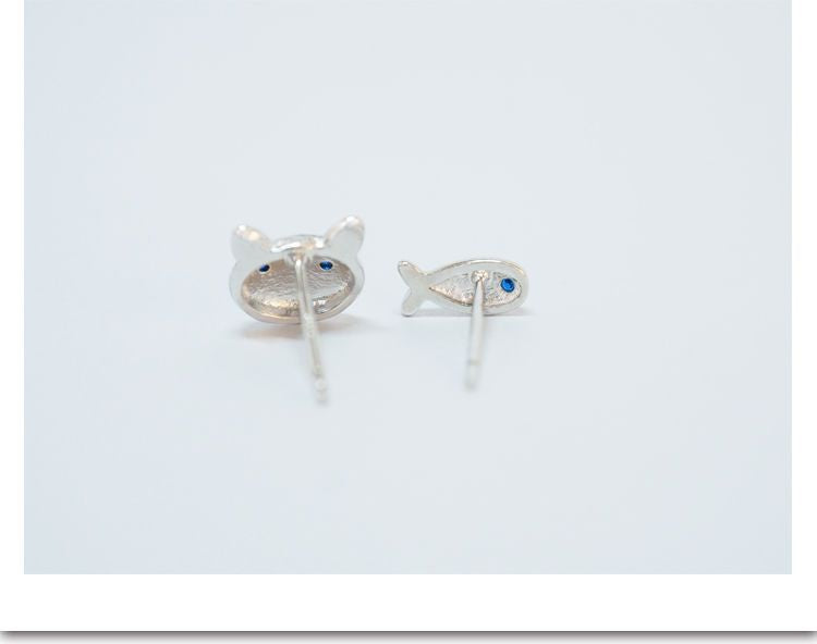 Non-matching and Earring Sterling 925 Cat Fish Silver