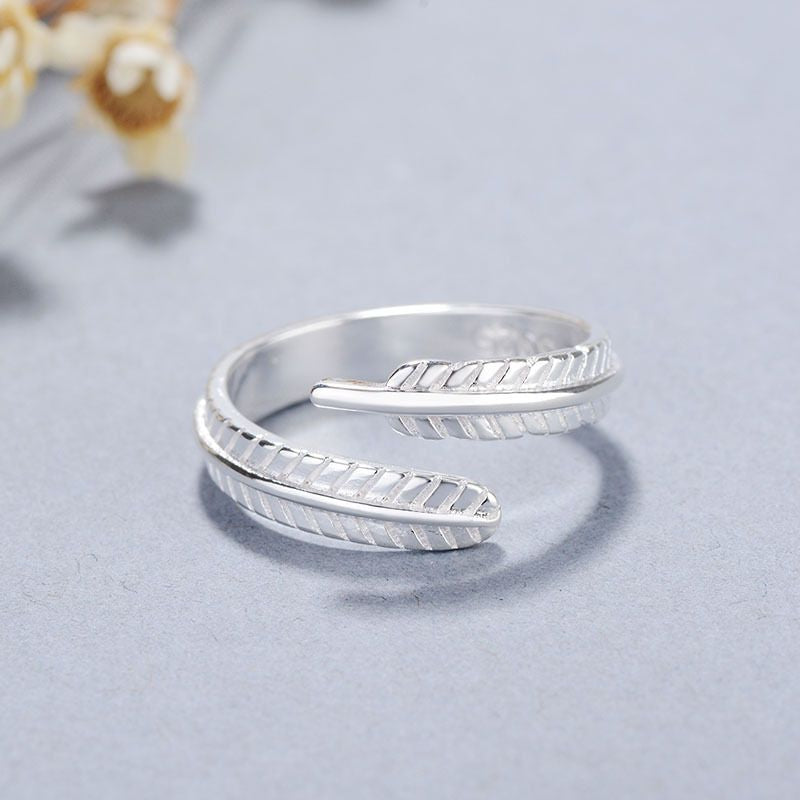 Open Ring Sterling 925 Silver Feather