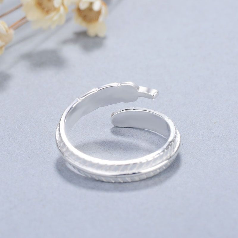 Open Ring Sterling 925 Silver Feather