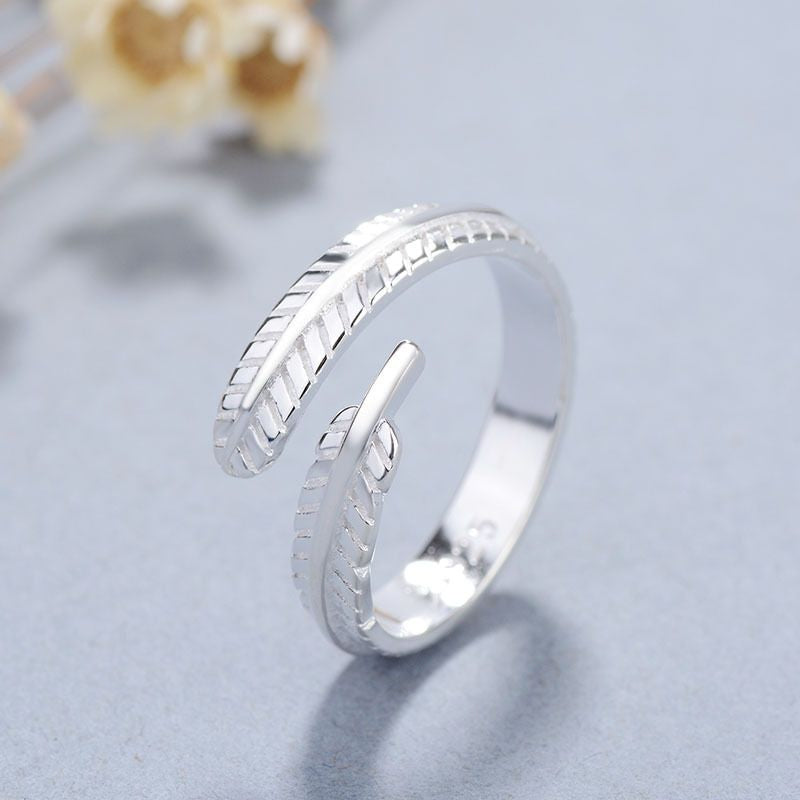 Open Ring Sterling 925 Silver Feather