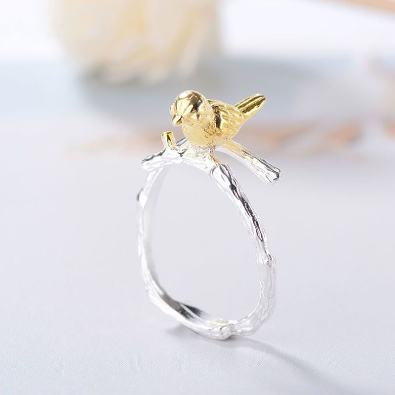 Bird Silver Plated Gold 925 Ring Open Sterling