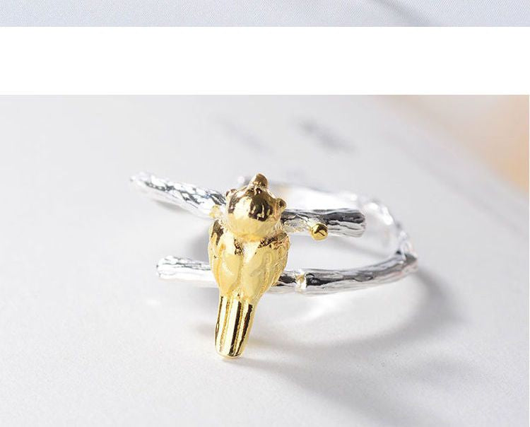 Bird Silver Plated Gold 925 Ring Open Sterling