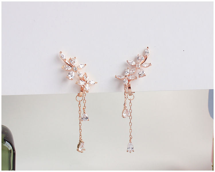 Rhinestone Clip-On Stud Floral / Earrings