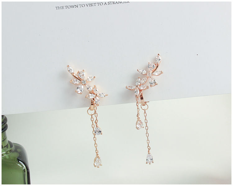 Rhinestone Clip-On Stud Floral / Earrings