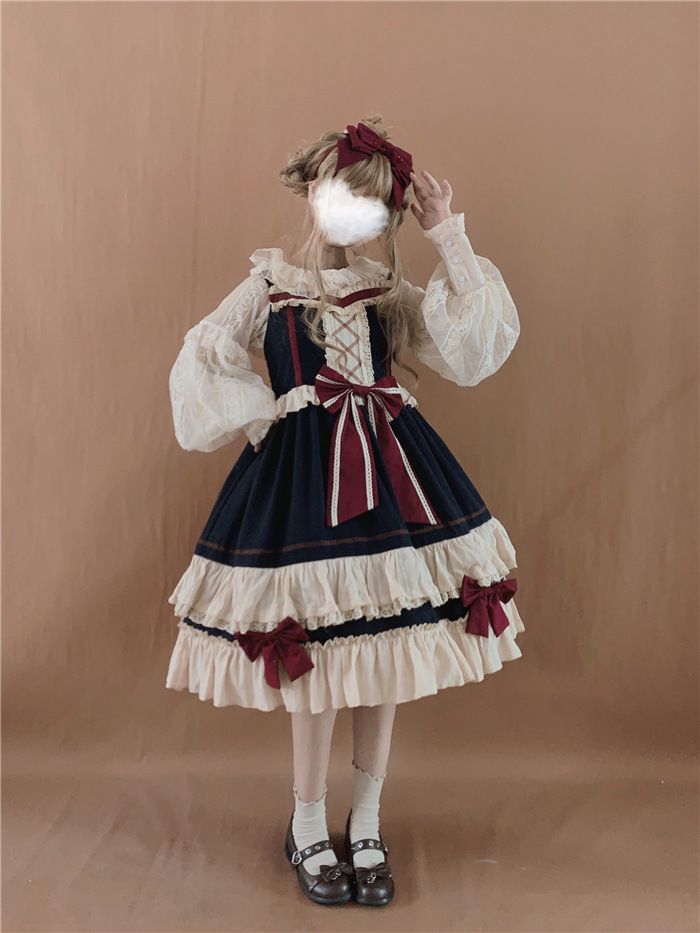 Lolita A-Linien-Kleid/Bluse/Set mit Schleife und Riemchen