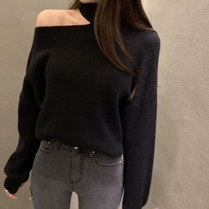 Turtleneck Cold-Shoulder Sweater