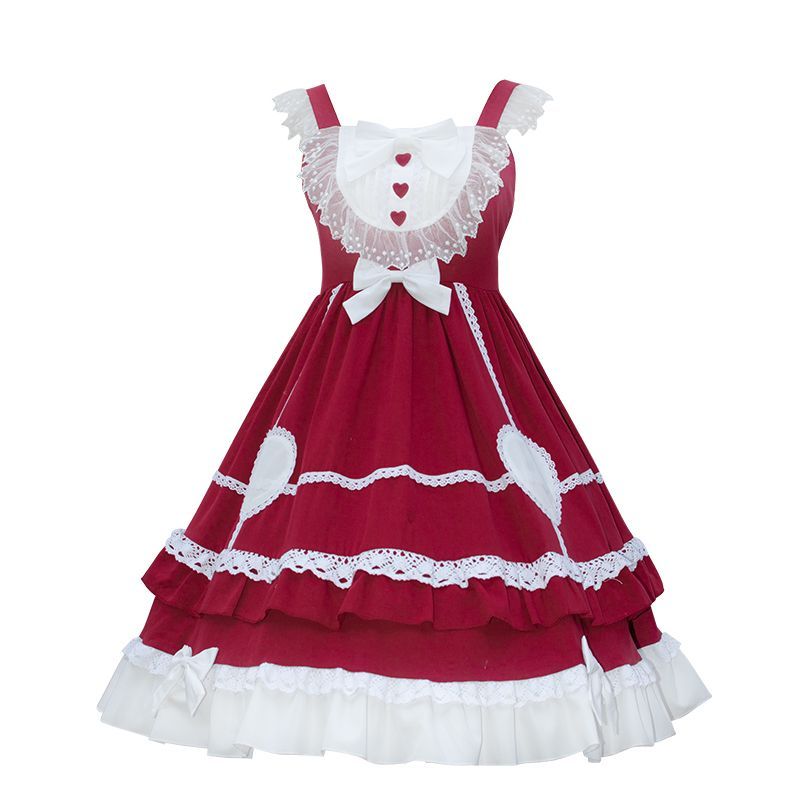 Lolita A-Linien-Overallkleid mit Spitzenbesatz / Langarmbluse / Petticoatrock / Stirnband / Set