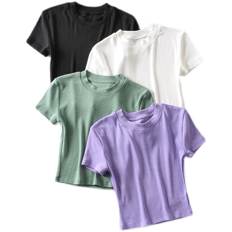 Top Cropped Plain Short-Sleeve