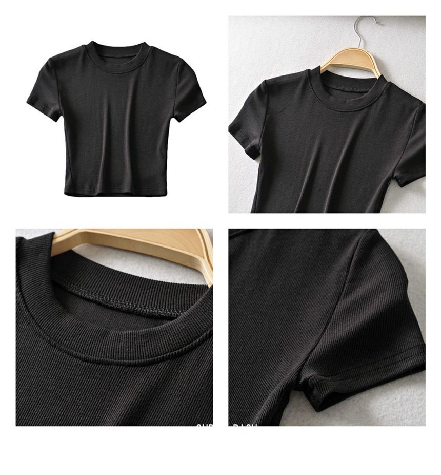 Top Cropped Plain Short-Sleeve