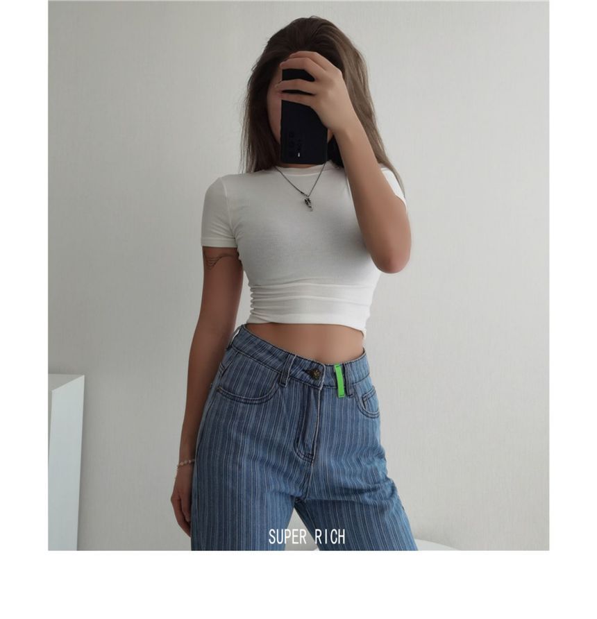 Top Cropped Plain Short-Sleeve