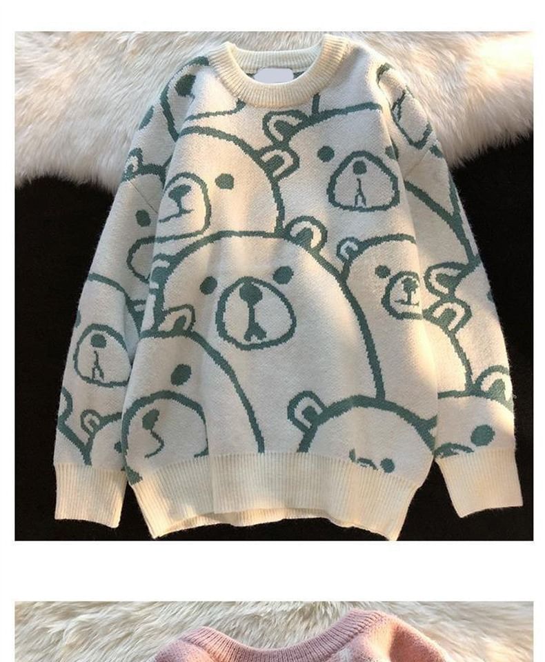 Bear Print Knit Sweatshirt