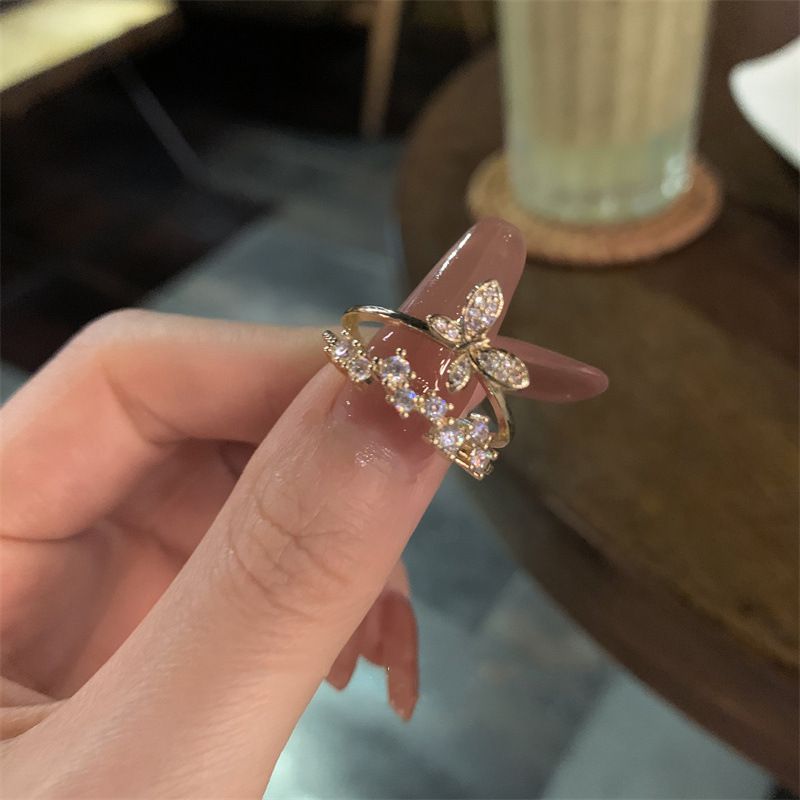 Butterfly Rhinestone Alloy Open Ring (various designs)