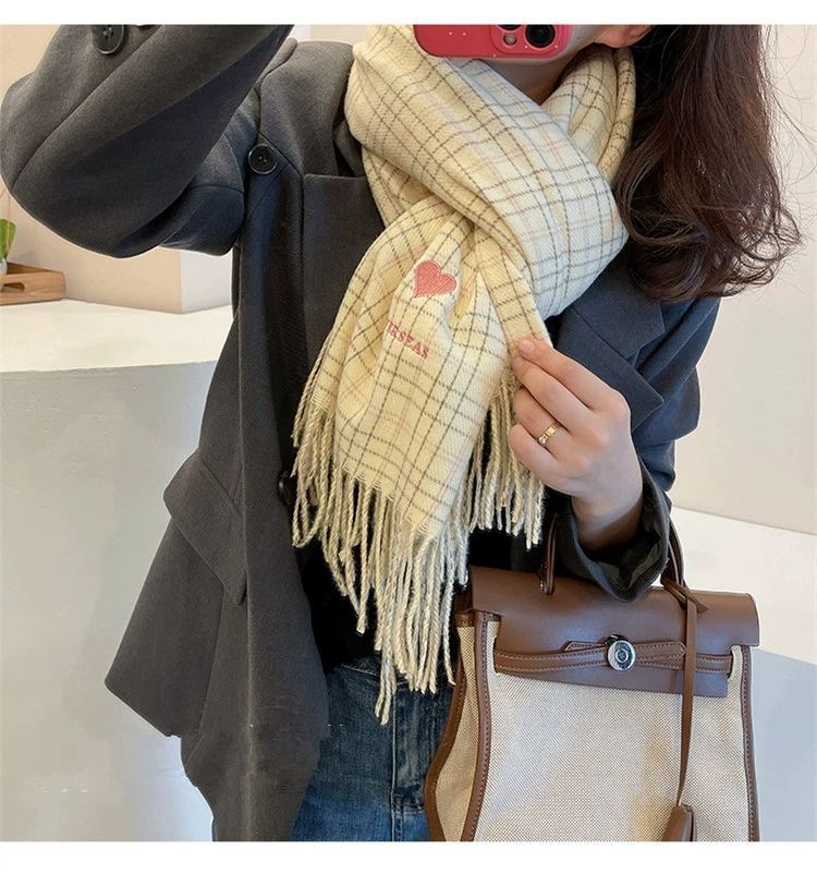 Heart Scarf Plaid Embroidered