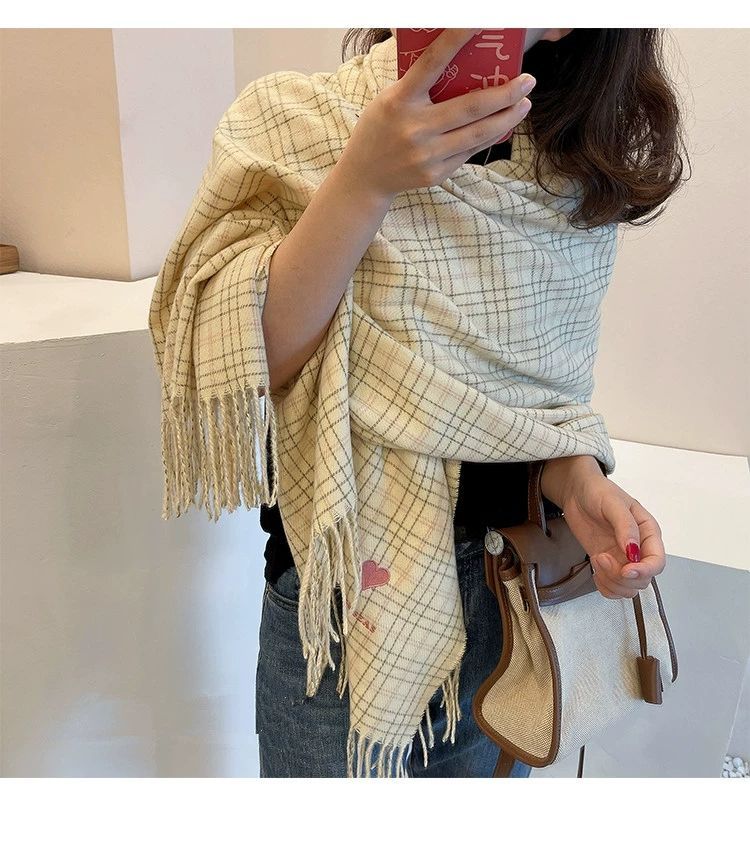 Heart Scarf Plaid Embroidered