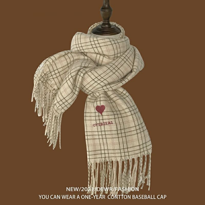 Heart Scarf Plaid Embroidered