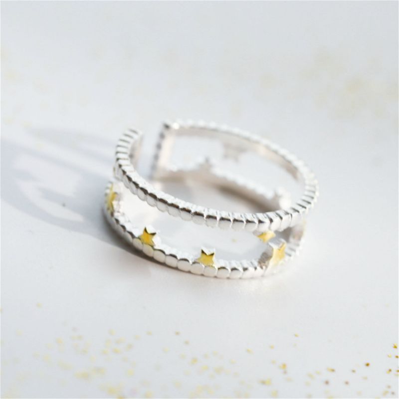 Sterling Star Open Layered Ring Silver