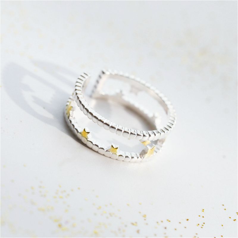 Sterling Star Open Layered Ring Silver