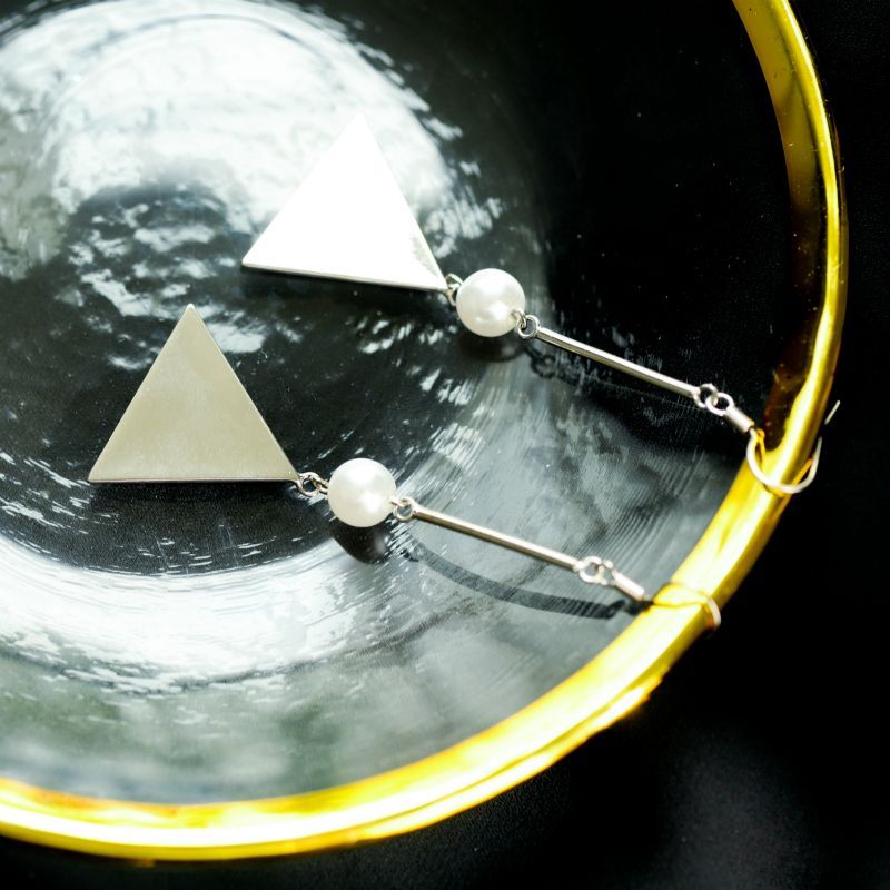 Earring Triangle Pearl Faux Dangle Sterling Silver