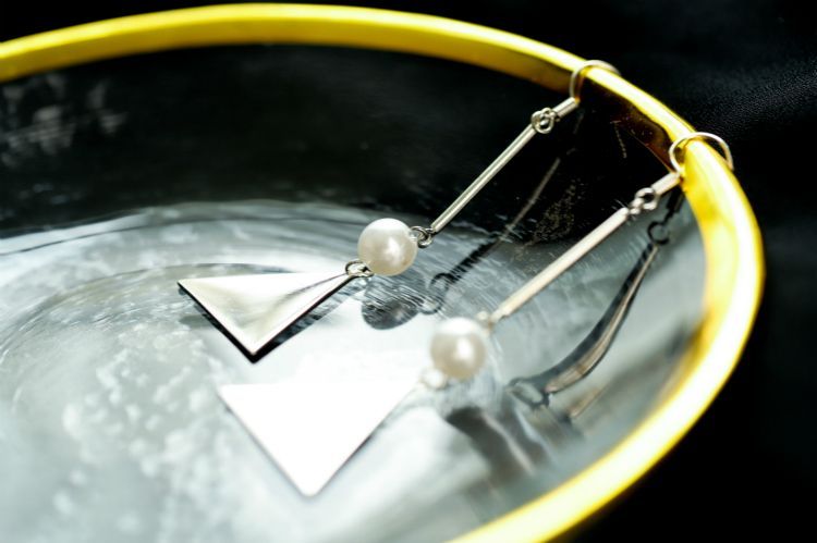 Earring Triangle Pearl Faux Dangle Sterling Silver