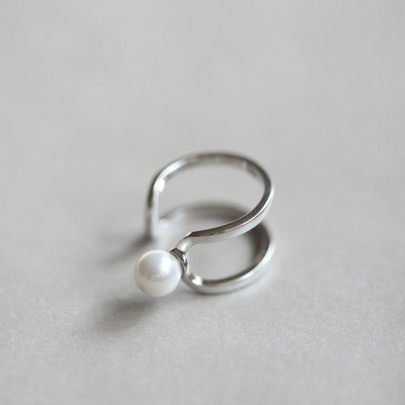 Pearl Ring Open Sterling Layered Silver Faux