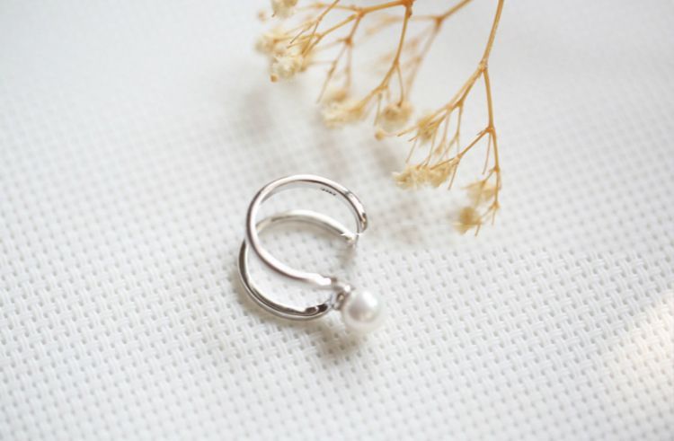 Pearl Ring Open Sterling Layered Silver Faux