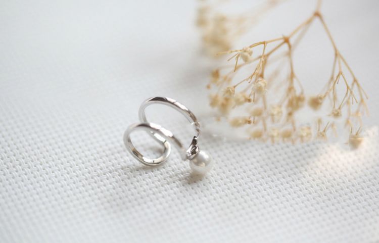 Pearl Ring Open Sterling Layered Silver Faux