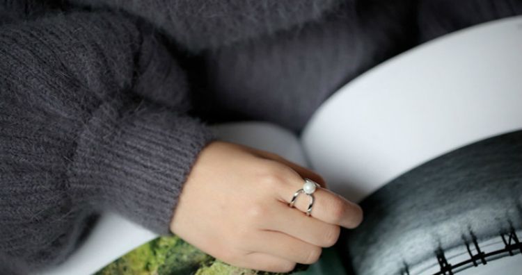 Pearl Ring Open Sterling Layered Silver Faux