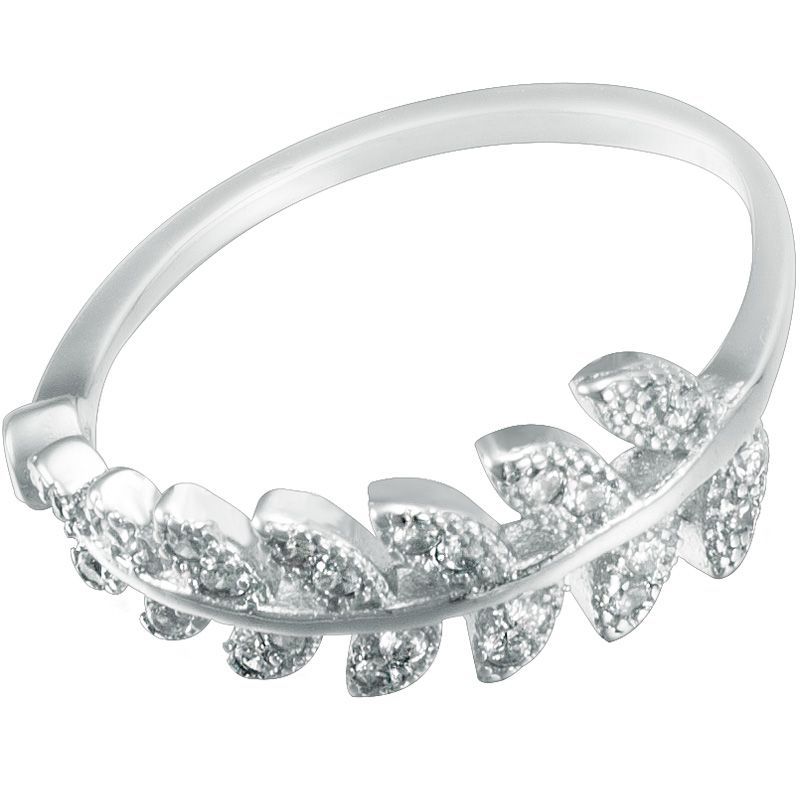 Open Silver Rhinestone Ring Sterling Leaf