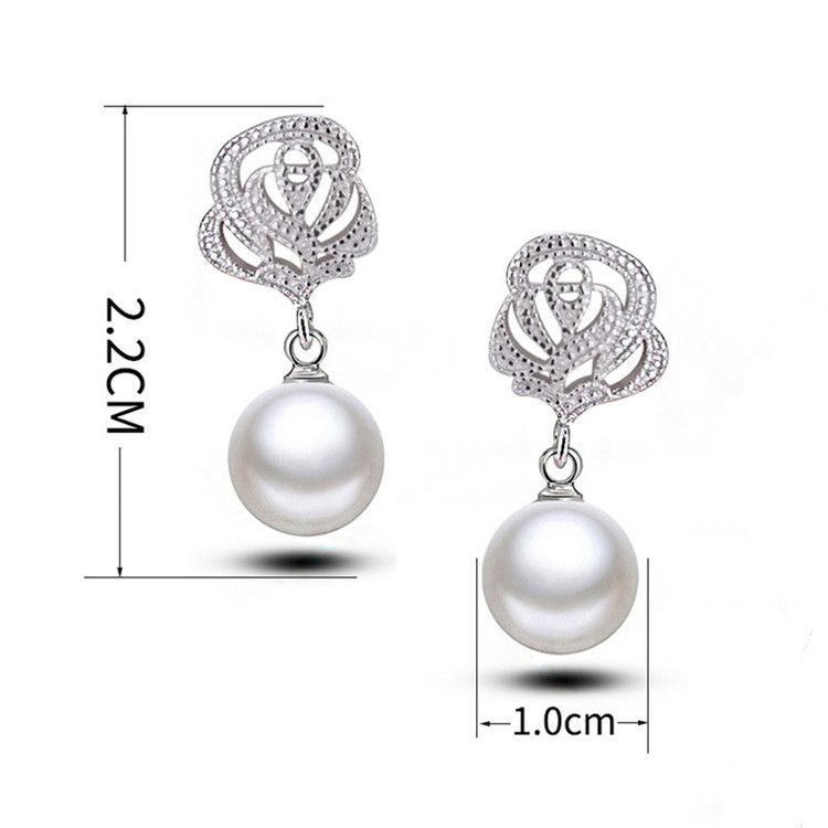 Pearl Earring Faux Dangle Rose Rhinestone