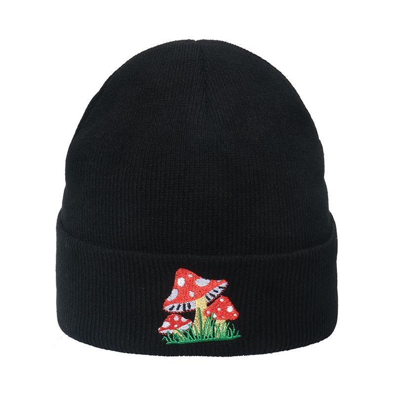Mushroom Knit Beanie Embroidered