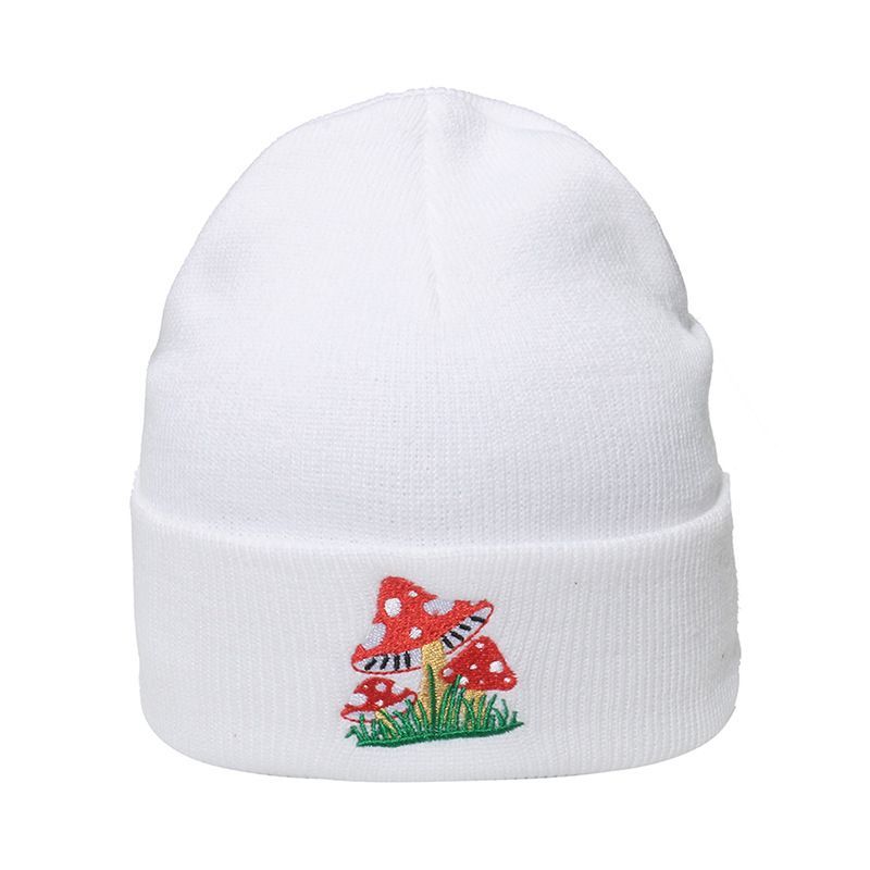 Mushroom Knit Beanie Embroidered