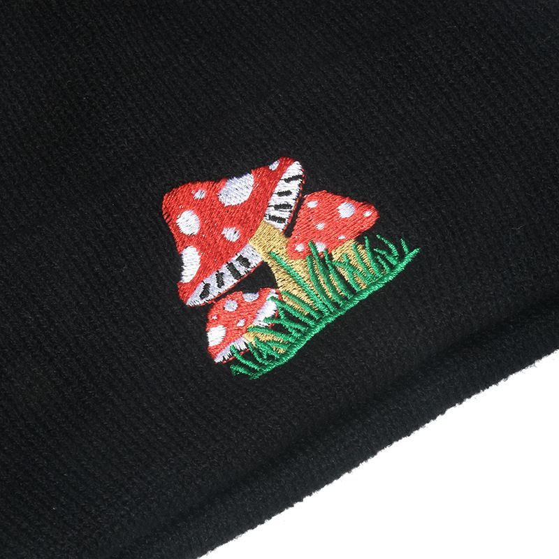 Mushroom Knit Beanie Embroidered