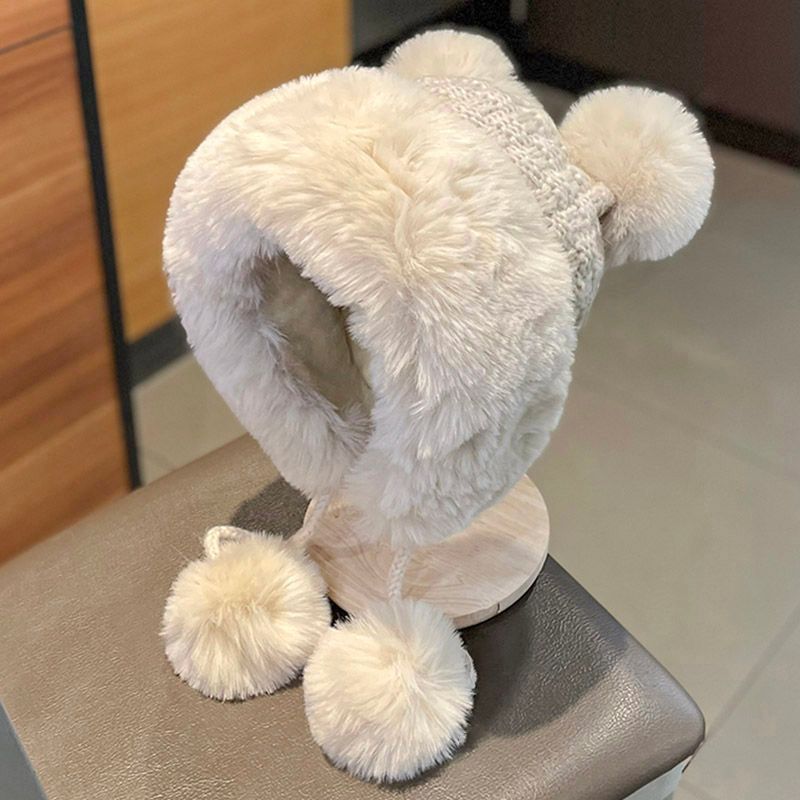 Fluffy Panel Beanie Pom