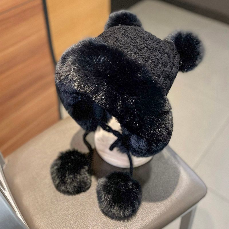 Fluffy Panel Beanie Pom