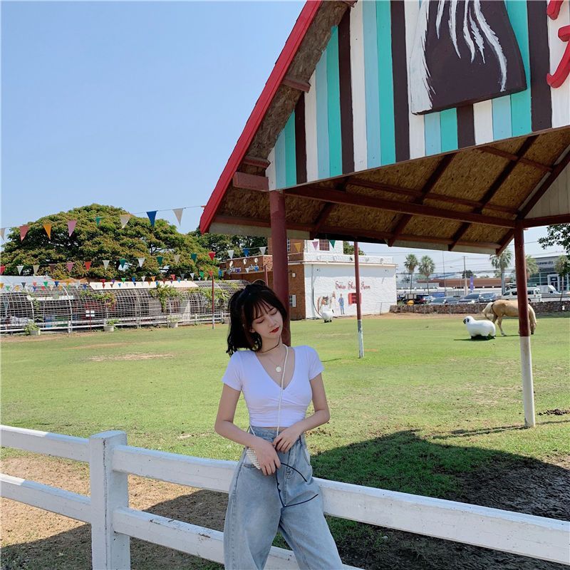 V-Neck Top Crop Short-Sleeve