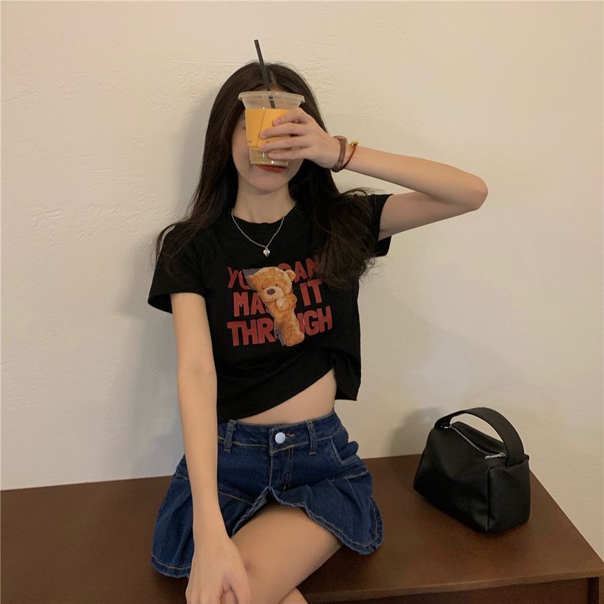 Cropped Print Short-Sleeve T-Shirt Bear