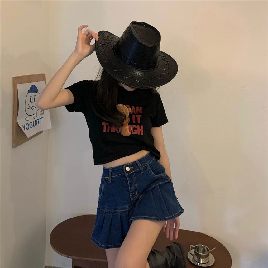 Cropped Print Short-Sleeve T-Shirt Bear