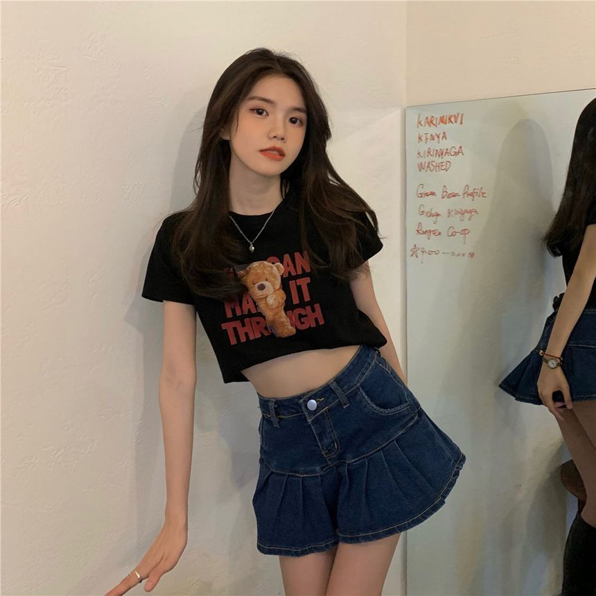 Cropped Print Short-Sleeve T-Shirt Bear