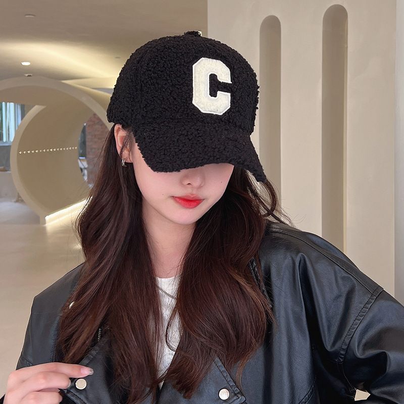 Faux Cap Baseball Lettering Shearling Applique