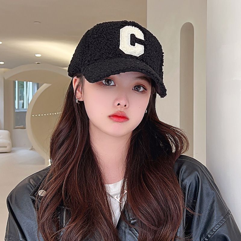 Faux Cap Baseball Lettering Shearling Applique