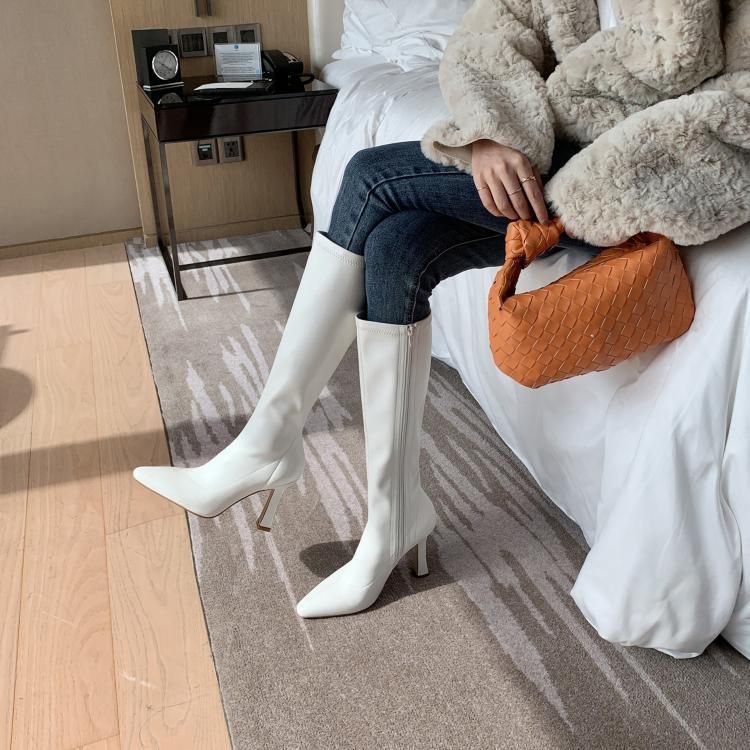 Heel Pointy-Toe Tall Boots Chunky
