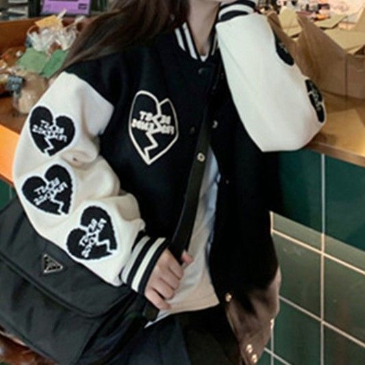 Heart Pattern Baseball Jacket