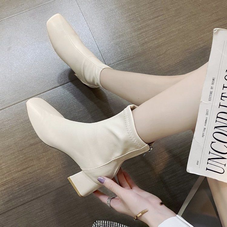 Boots Plain Short Chunky Heel