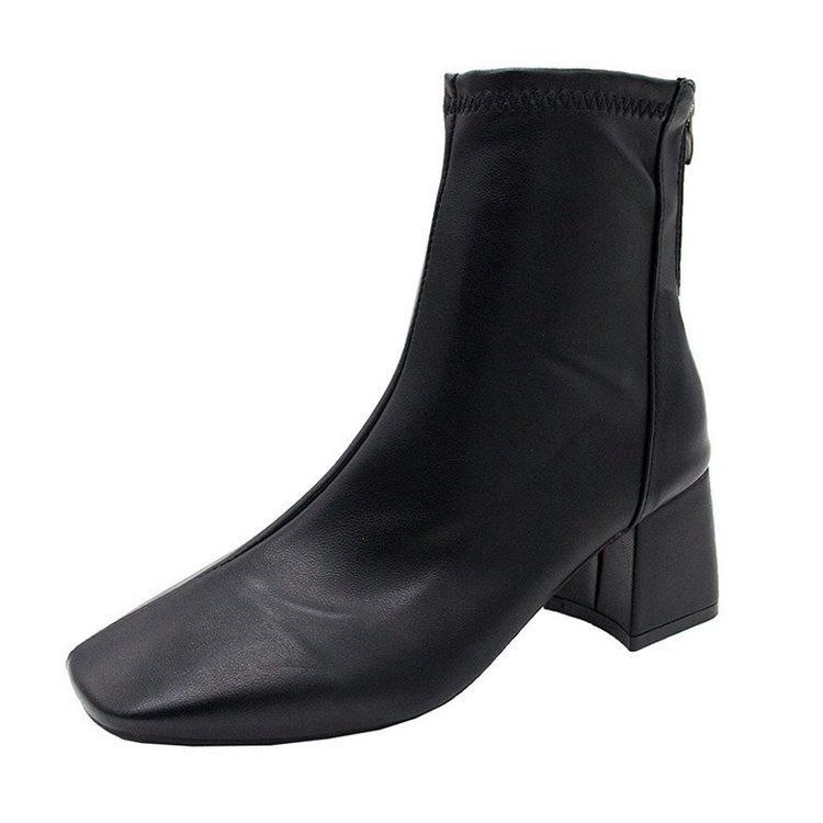 Boots Plain Short Chunky Heel