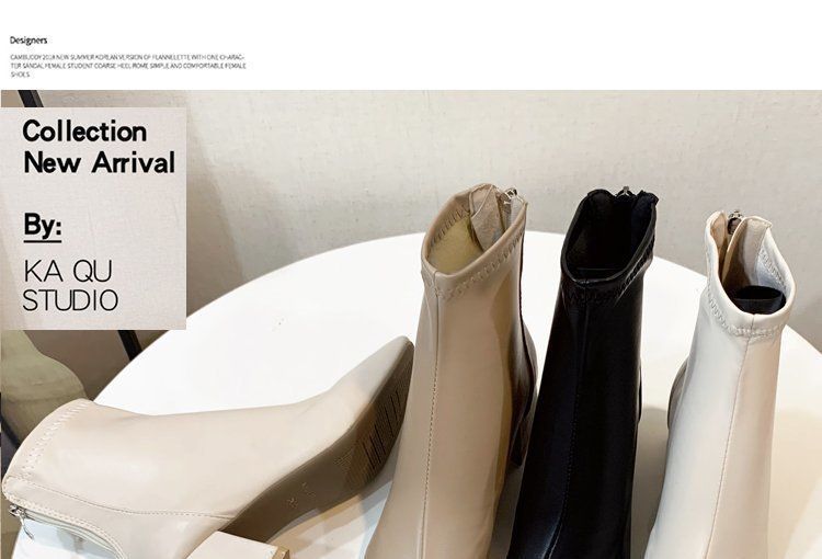 Boots Plain Short Chunky Heel